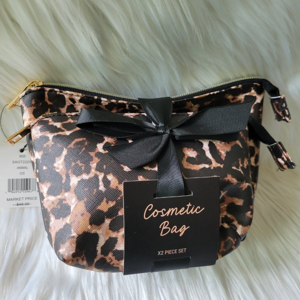 Leopard Print 2 Piece Cosmetic Bag Set